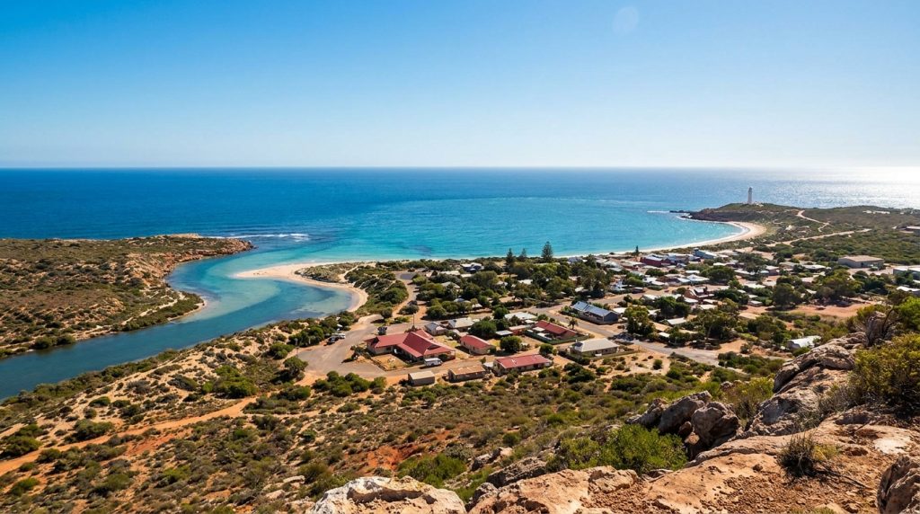 Panoramic coastal view from Marlston Hill Lookout showing Bunbury's three waters — ocean, bay, and inlet
